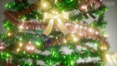 一颗挂满礼品的圣诞树在发光